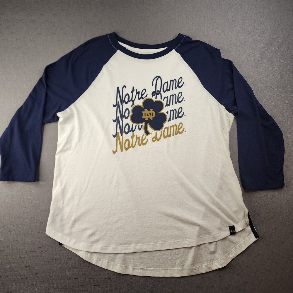 Under Armour Notre Dame Baseball Sleeve Shirt XL Navy Blue White Fighting Irish